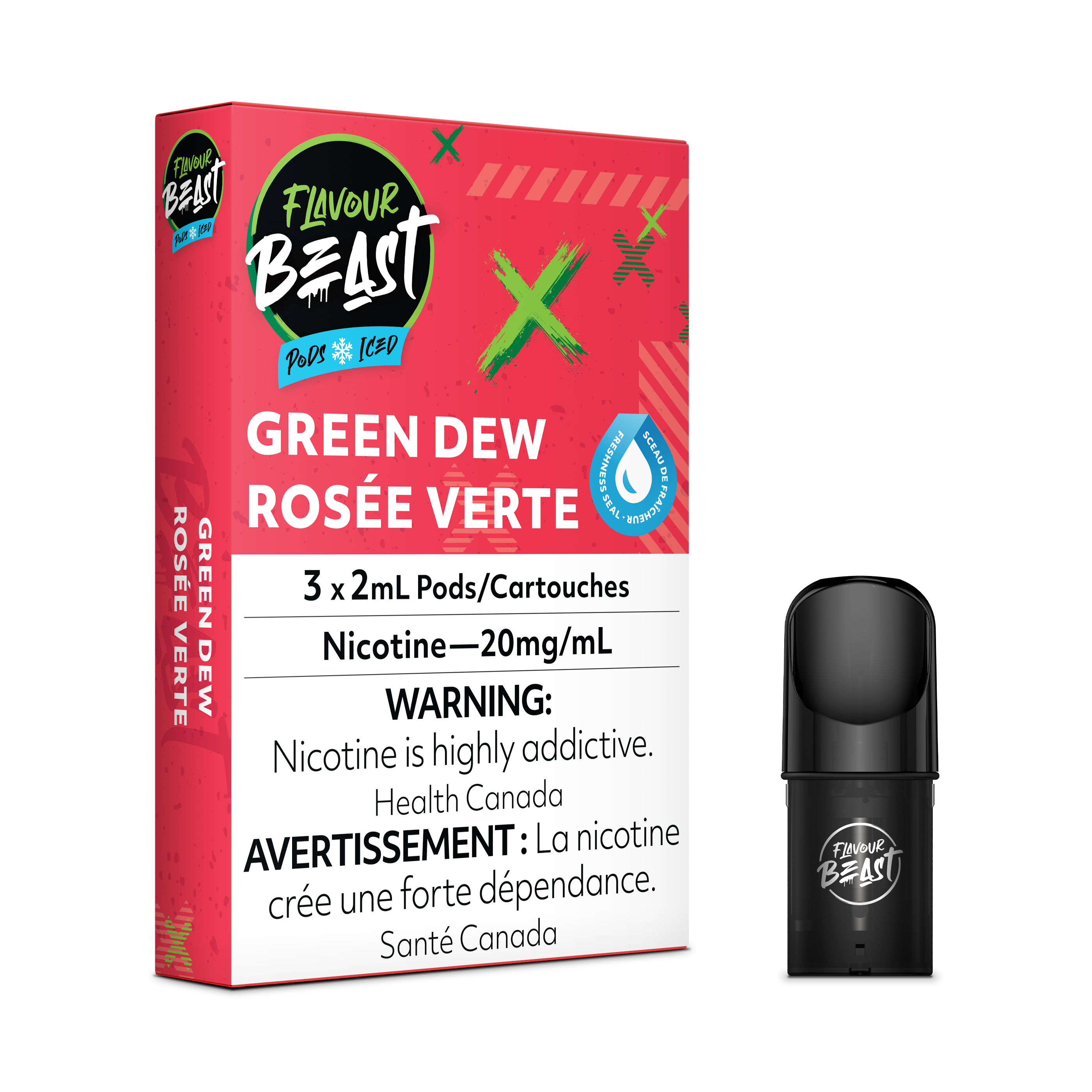 Flavour Beast Flow Pods - Green Dew Iced (Gnarly Green D) (Compatible With STLTH)
