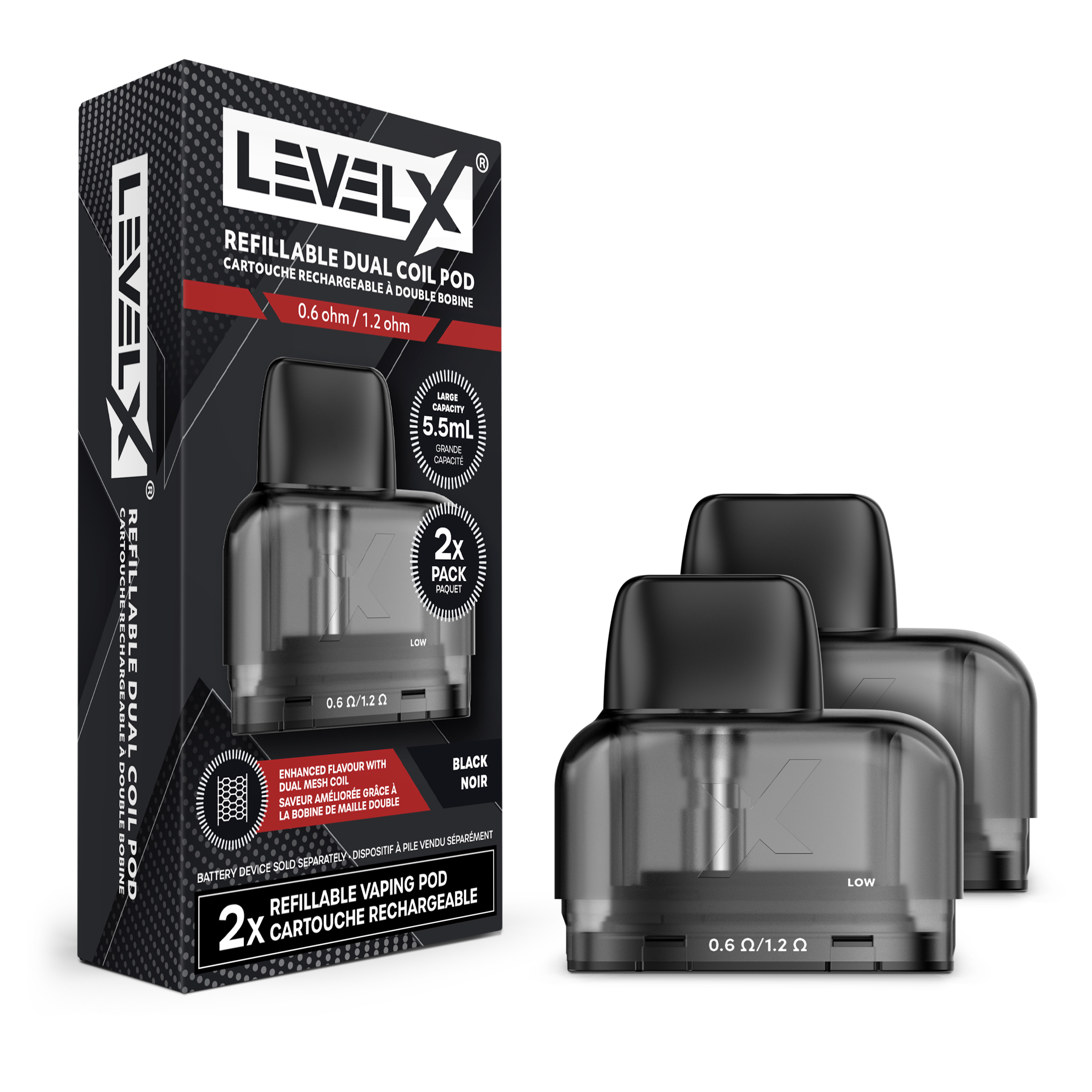 Level X - Refillable Dual Coil Pod 5.5mL 0.6/1.2ohm
